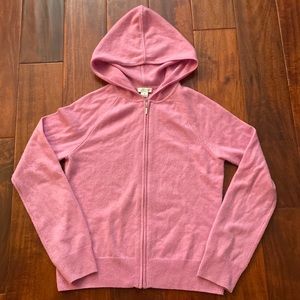 Pink cashmere zip-up hooded sweater